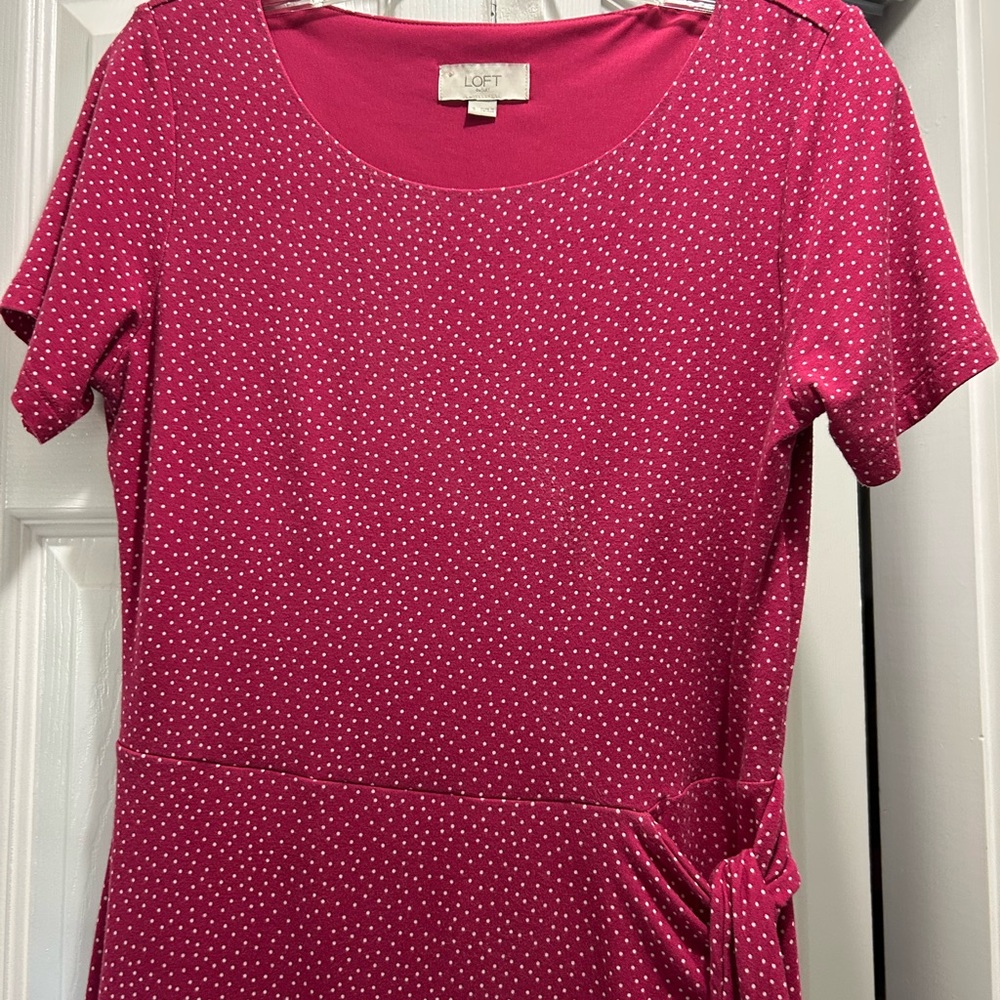LOFT Fuchsia Polka Dot Dress - Picture 4 of 7